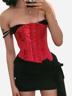 Red Satin Lace-Up Corset Top